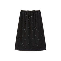 Women's Elegant Beaded Mesh A-Line Midi Skirt