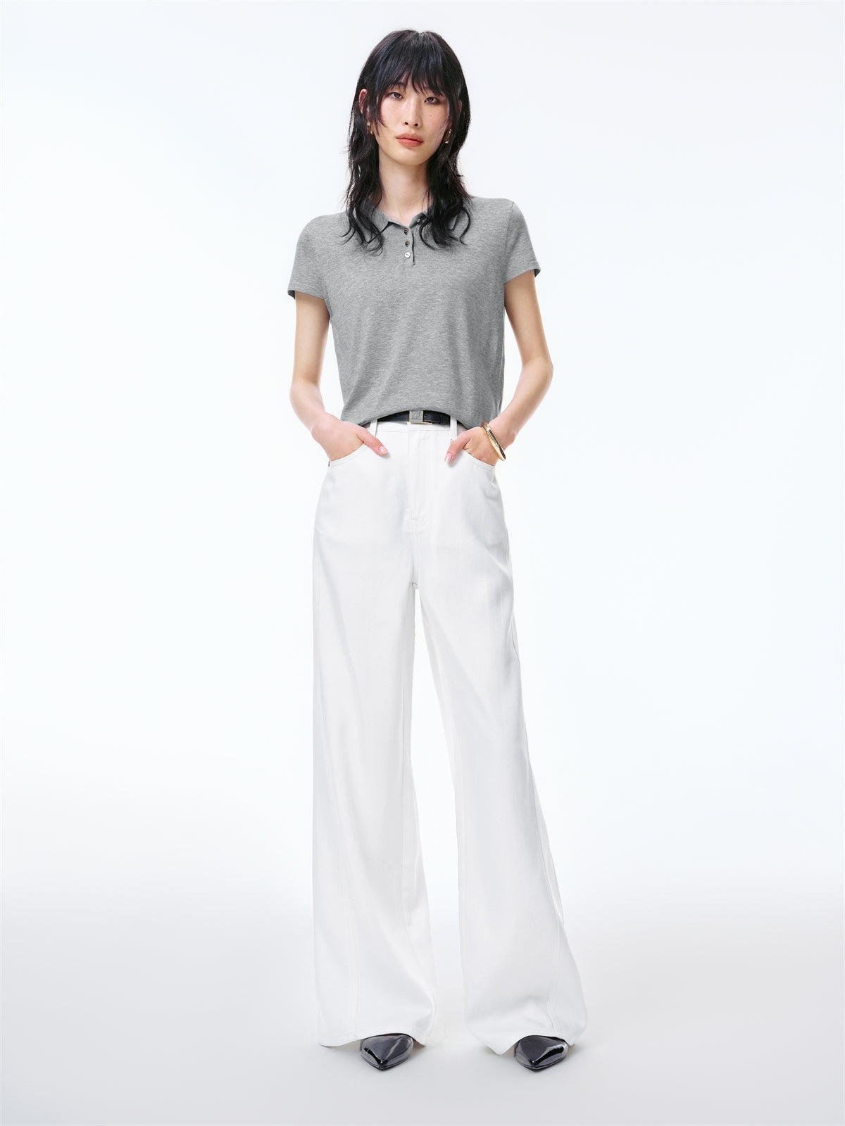 Women's Beige Lyocell Straight-Leg Jeans