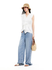 Women's Distressed Raw Hem Straight-Leg Jeans