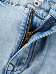 Women's Distressed Raw Hem Straight-Leg Jeans