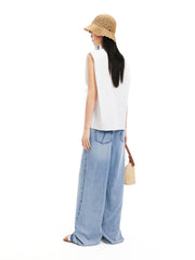 Women's Distressed Raw Hem Straight-Leg Jeans