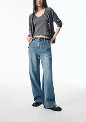 Women's Washed Straight-Leg Jeans