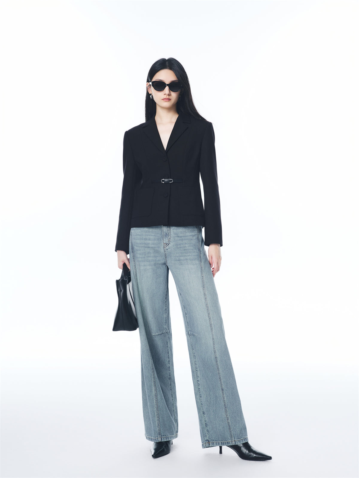 Women's High-Waisted Curved-Leg Wide-Leg Jeans