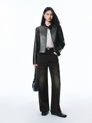 Women's Gradient Whiskered Curved-Leg Jeans