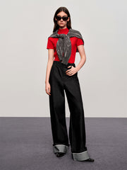 Women's Turn-Up Hem Wide-Leg Jeans