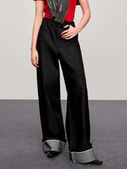 Women's Turn-Up Hem Wide-Leg Jeans
