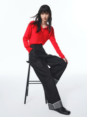 Women's Turn-Up Hem Wide-Leg Jeans