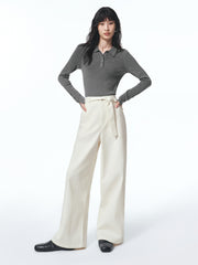 Women's Wide-Leg Jeans with Self-Fabric Belt