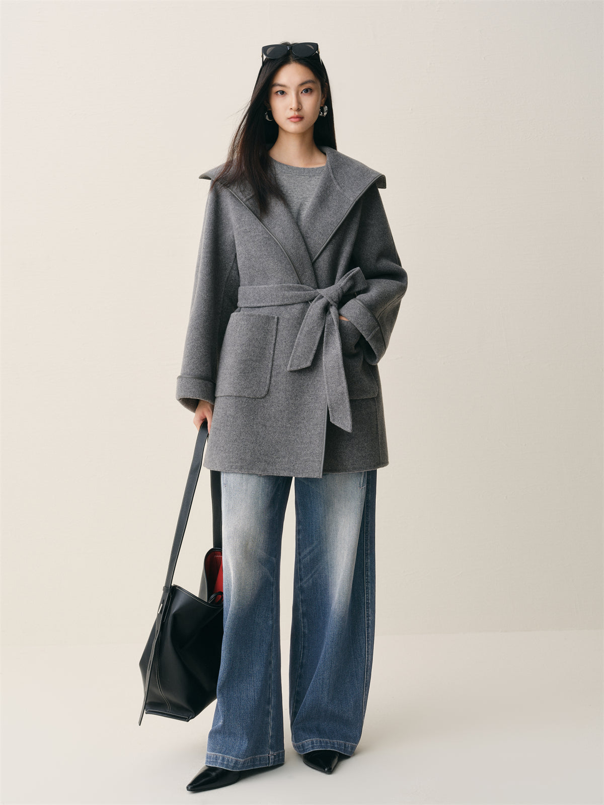 Women's Belted Robe-Style Double-Face Wool Coat