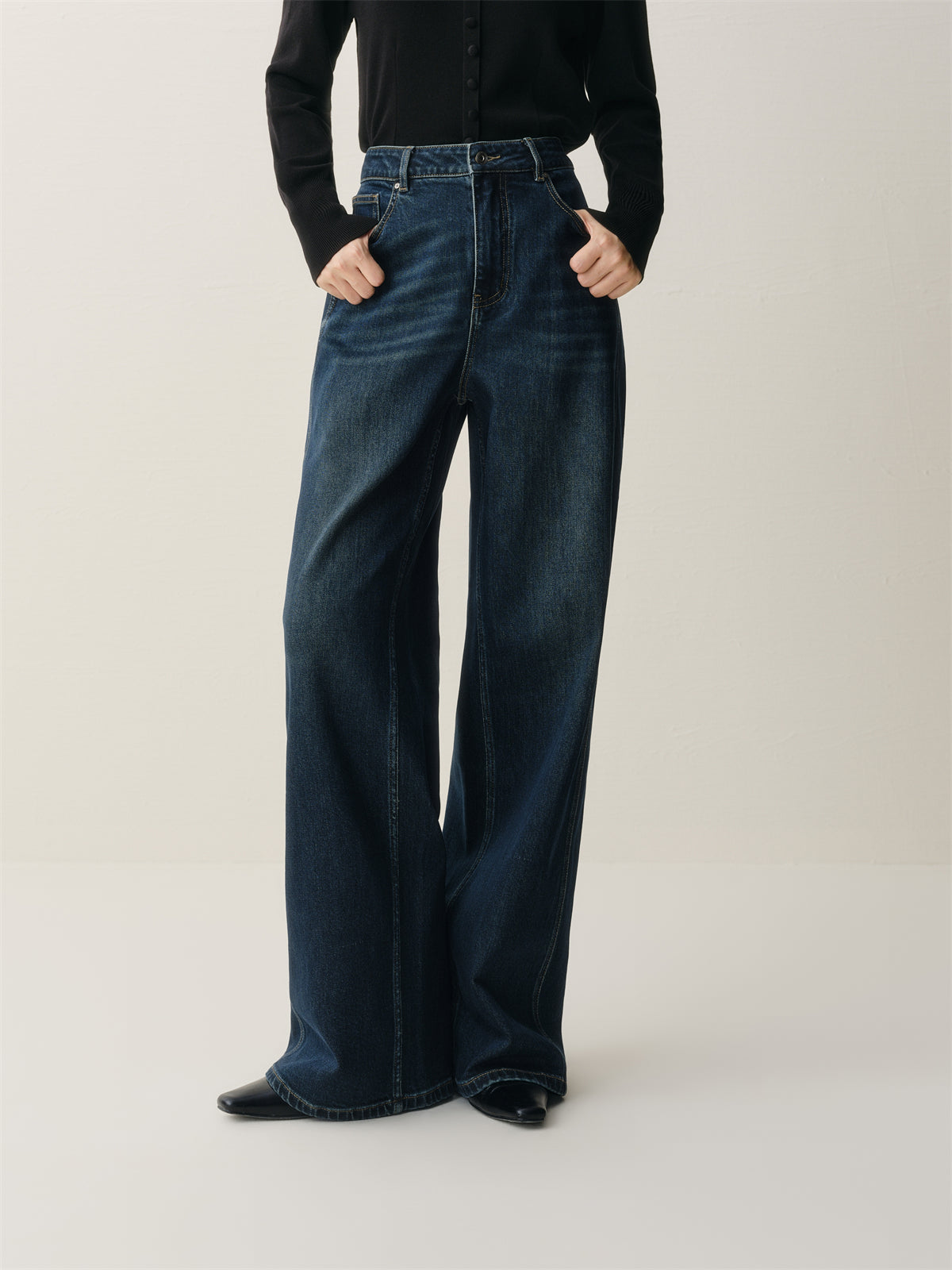 Women's Washed High-Waist Wide-Leg Jeans