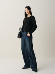 Women's Washed High-Waist Wide-Leg Jeans
