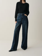 Women's Washed High-Waist Wide-Leg Jeans