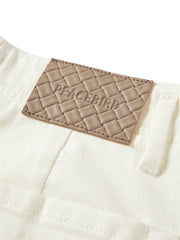 Women's Beige Cotton-Blend Wide-Leg Jeans