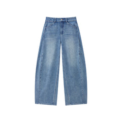 Women's Washed Wide-Leg Curved Jeans