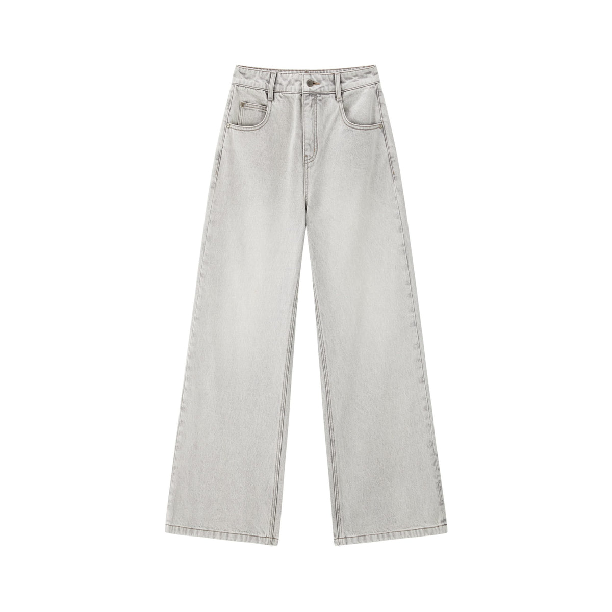 Women's Casual Light Grey High-Rise Straight-Leg Jeans