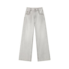 Women's Casual Light Grey High-Rise Straight-Leg Jeans