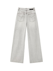 Women's Casual Light Grey High-Rise Straight-Leg Jeans