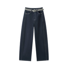 Women's Casual Belted Curved-Leg Jeans