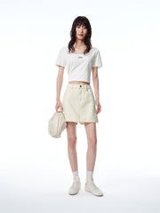 Women's Beige High-Waisted Denim Skort
