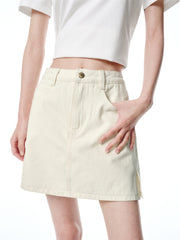 Women's Beige High-Waisted Denim Skort