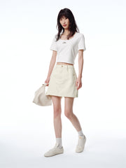 Women's Beige High-Waisted Denim Skort