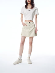 Women's Beige High-Waisted Denim Skort