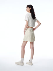 Women's Beige High-Waisted Denim Skort