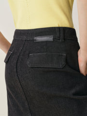 Women's Back-Slit Denim Knee-Length Skirt