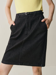 Women's Back-Slit Denim Knee-Length Skirt