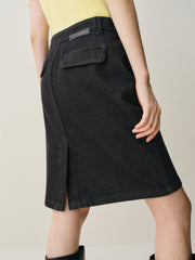 Women's Back-Slit Denim Knee-Length Skirt