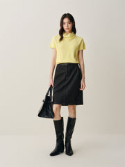 Women's Back-Slit Denim Knee-Length Skirt