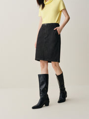 Women's Back-Slit Denim Knee-Length Skirt
