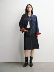 Women's Dark Blue Denim Midi Skirt