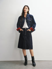 Women's Dark Blue Denim Midi Skirt