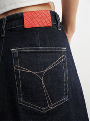 Women's Dark Blue Denim Midi Skirt