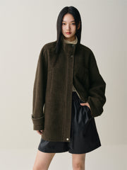 Women's Short Stand-Collar Double-Face Wool Coat