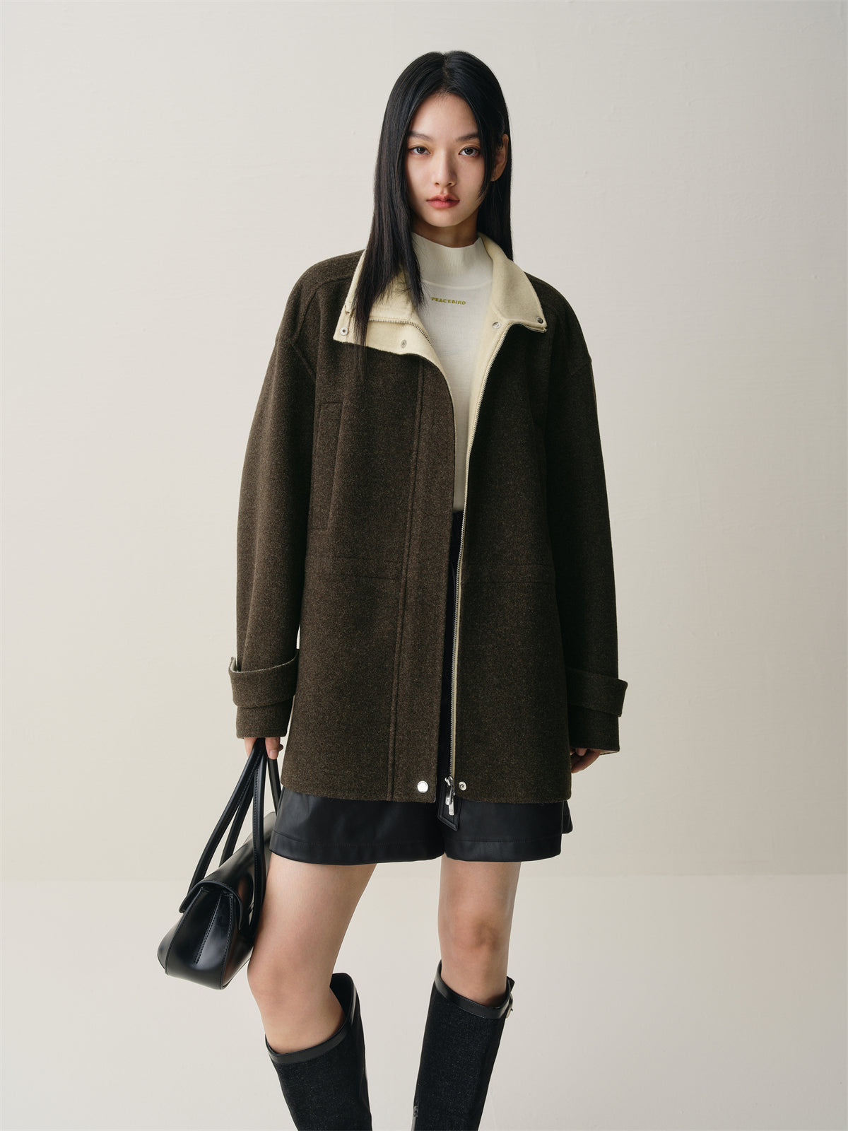 Women's Short Stand-Collar Double-Face Wool Coat