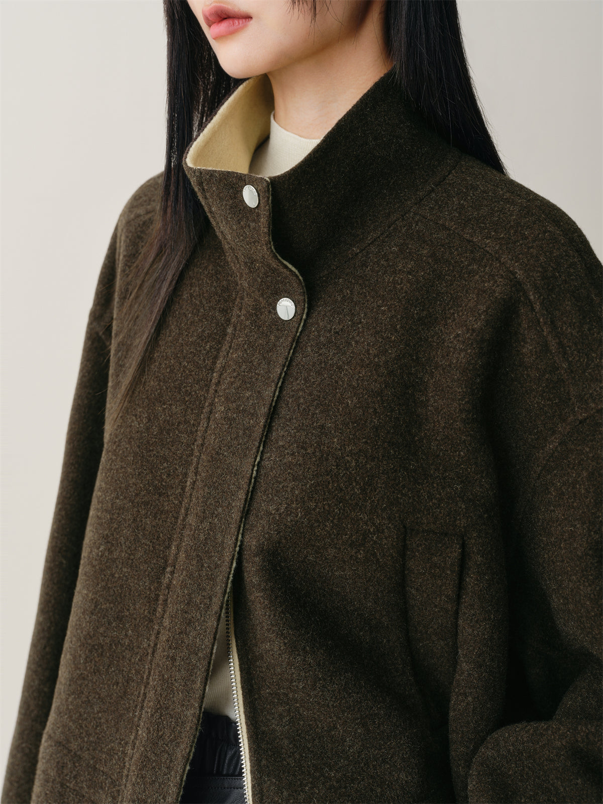 Women's Short Stand-Collar Double-Face Wool Coat
