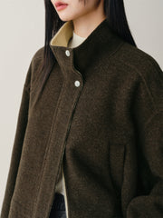 Women's Short Stand-Collar Double-Face Wool Coat