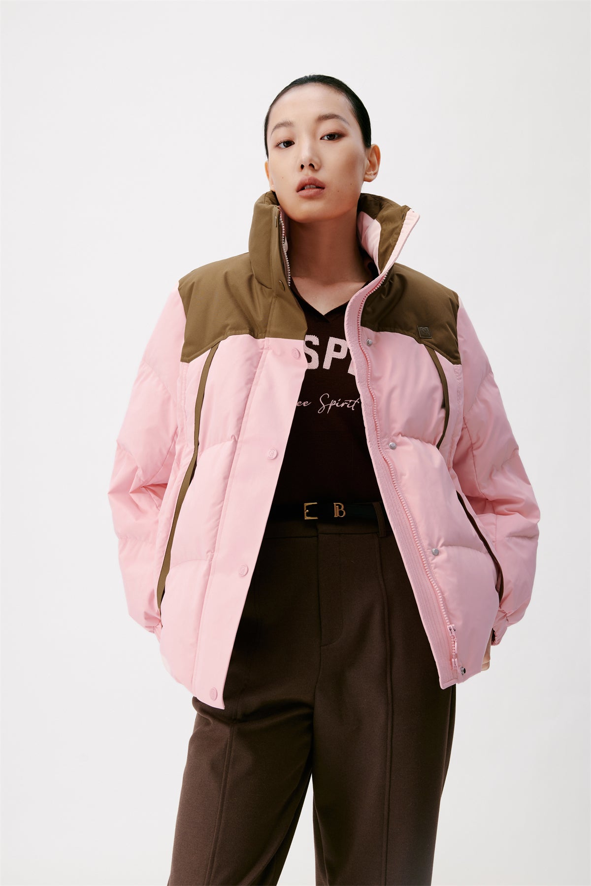 Women's Contrast Color Spliced Puffer Jacket