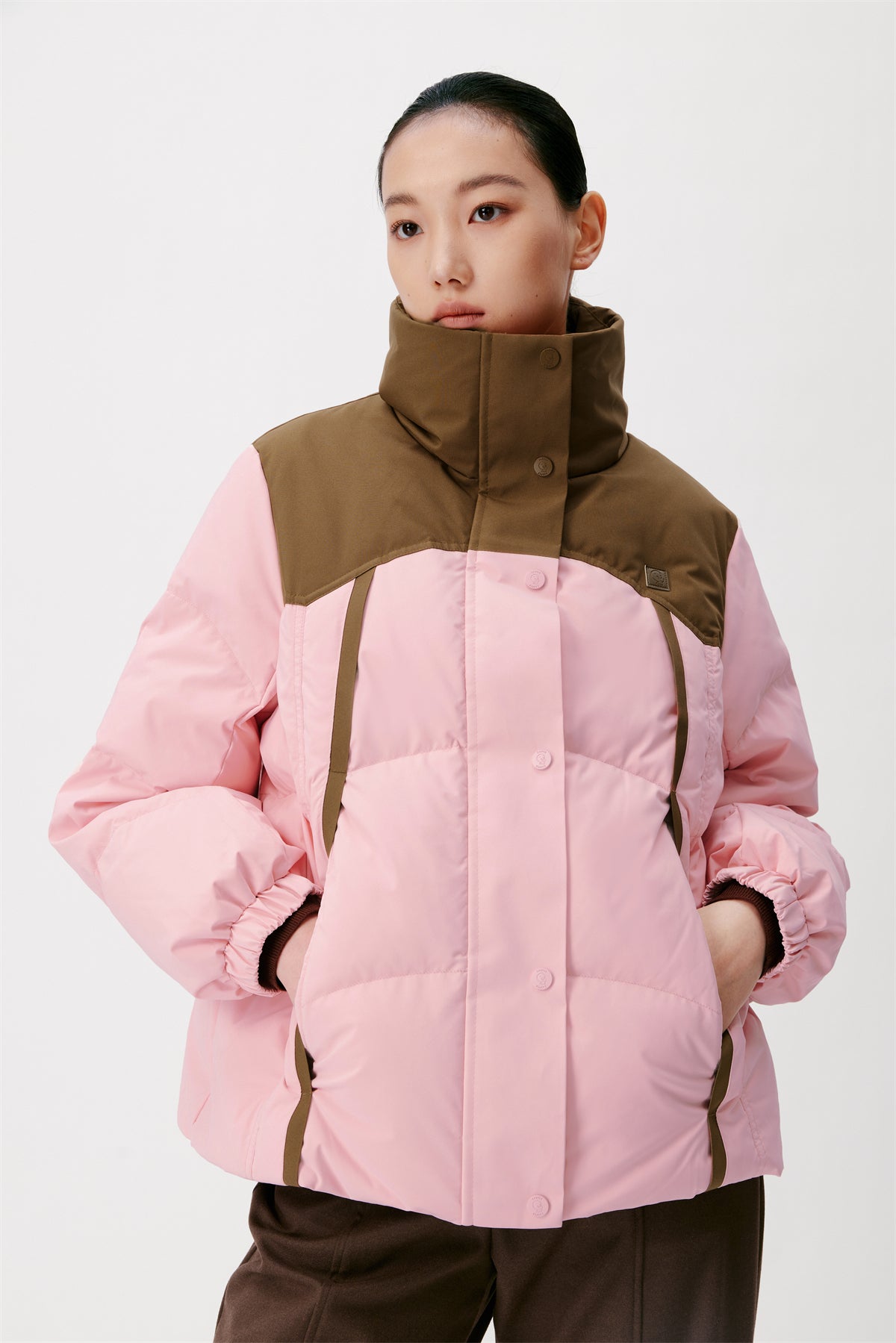 Women's Contrast Color Spliced Puffer Jacket