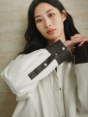 Women's Oversized Down Shirt with Denim Panels