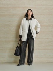 Women's Oversized Down Shirt with Denim Panels