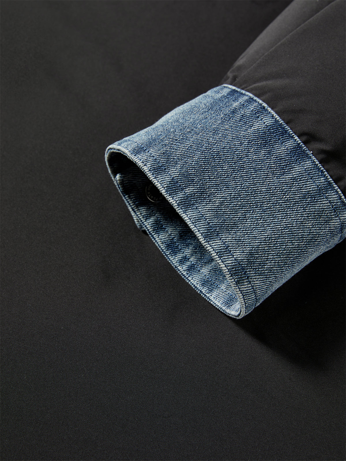 Women's Oversized Down Shirt with Denim Panels