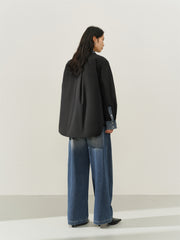 Women's Oversized Down Shirt with Denim Panels