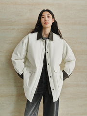 Women's Oversized Down Shirt with Denim Panels