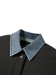 Women's Oversized Down Shirt with Denim Panels