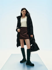 Women's Long Down Coat with Back Print