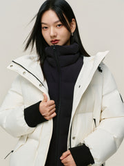 Women's Short Layered-Look Hooded Down Jacket