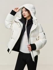 Women's Short Layered-Look Hooded Down Jacket